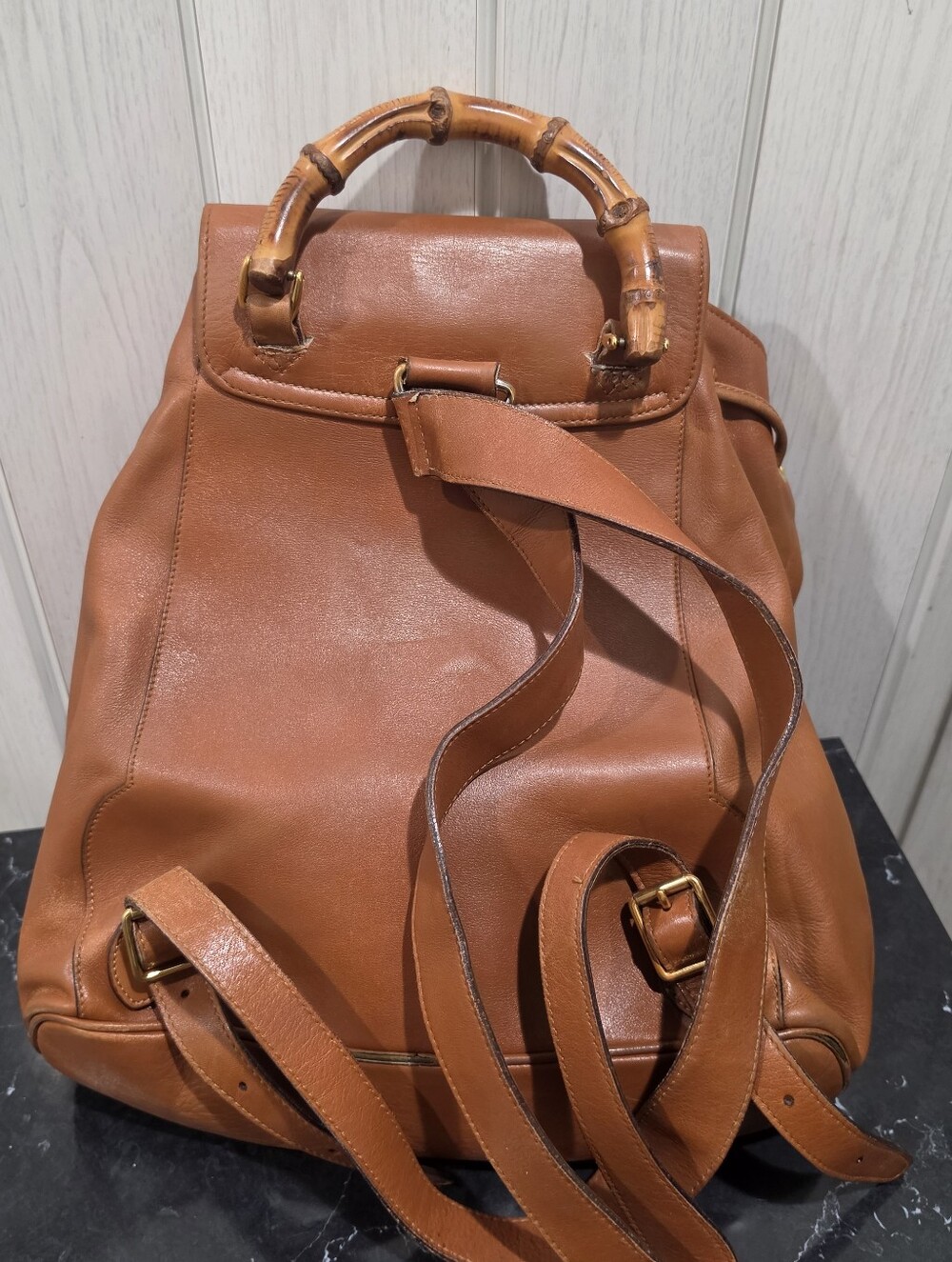 Gucci Italy Bamboo Leather Backpack Pony Style Daypack Bag - Picture 3 of 15